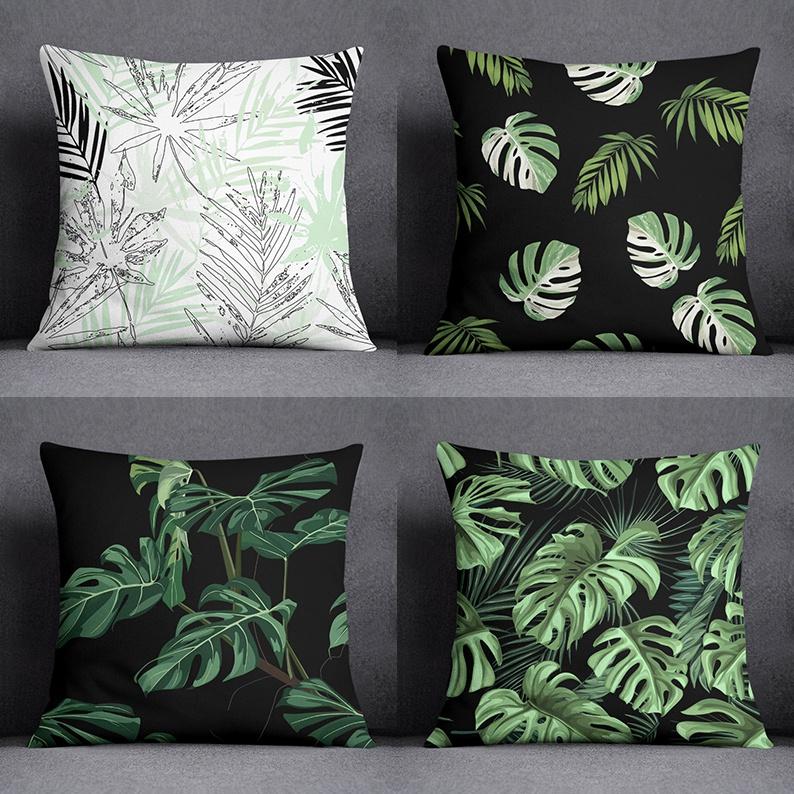 Tropical Leaves Series Pillow Gift Home Office Decoration Pillow Bedroom Sofa Car Cushion Cover Pillow Case (45cm * 45cm)