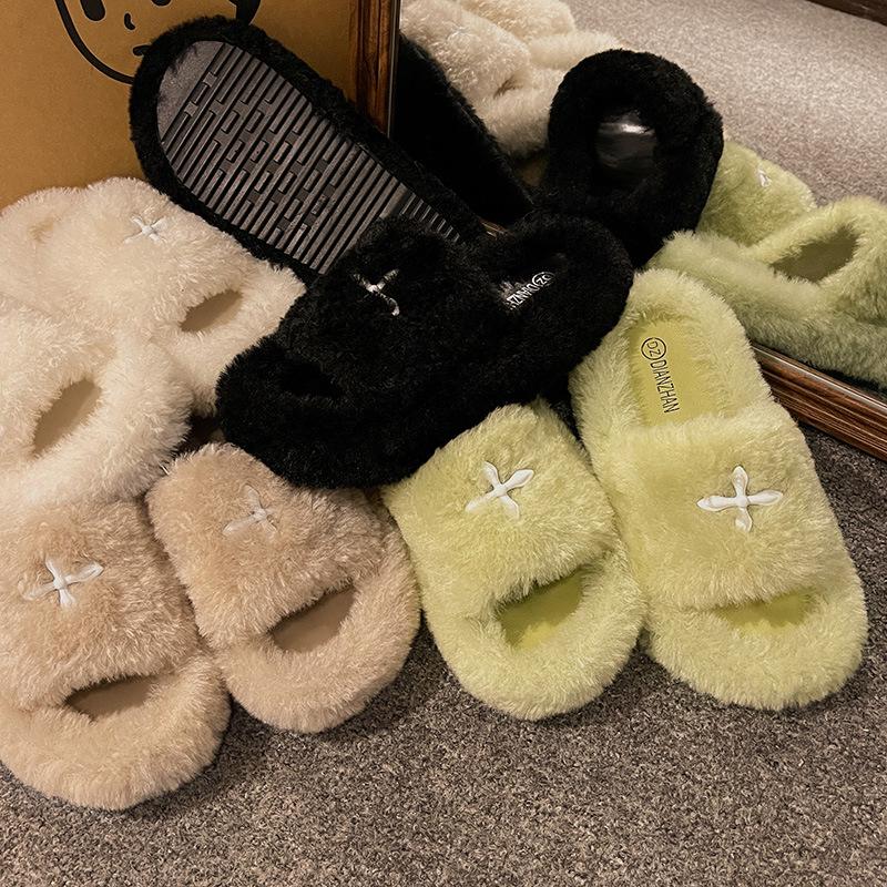 Internet Celebrity Popular Thick-bottomed Fluffy Slippers Women Wear 2025 New Autumn and Winter Fluffy Fashion Home Cotton Slippers