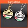 Geometrisch Ontwerp Etnische Hanger Ketting Met Aksha Moskee En Palestina Bedeltje Roestvrij Staal Sieraden