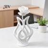 Modern Floral Art Decor 3D Printed Rose Sculpture, Hollow Vase Figurine with Matte Finish, One-piece Minimalist Desk for Living Room Entryway