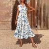 Women's Casual And Fashionable V-neck Sleeveless Printing Mid Length Dress