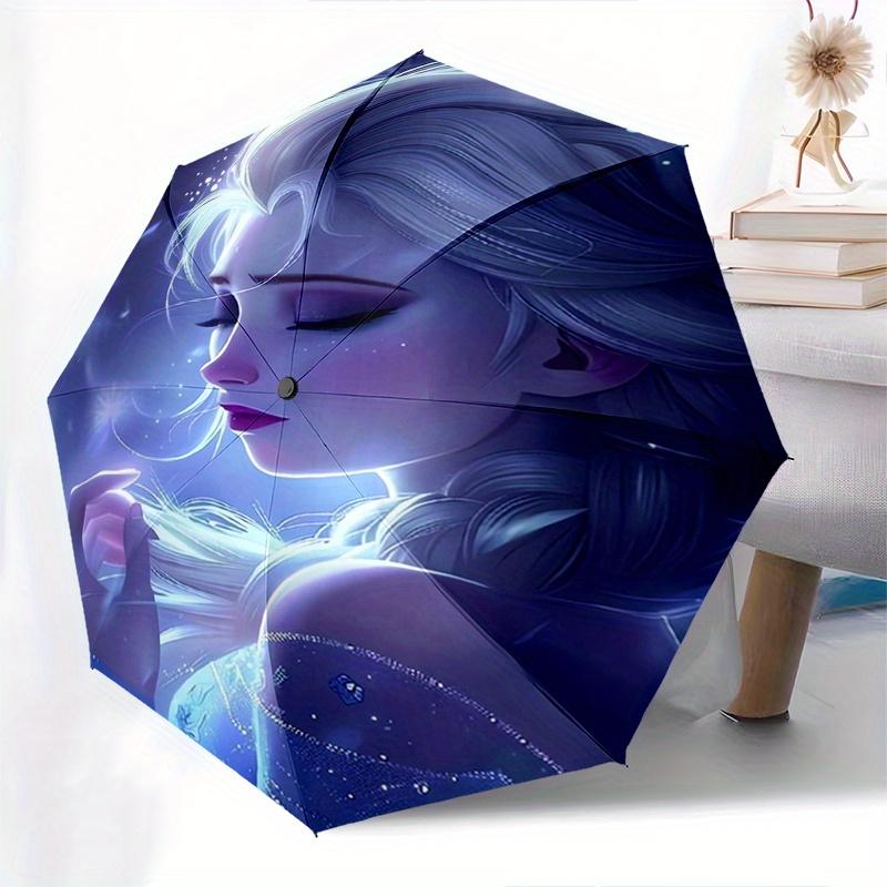 Elsa, Gefroren-Themen-Regenschirm, automatisch öffnend und schließend, faltbar, verstärkte 8 Rippen, kompaktes Reise-Design, modischer Regenschirm, V