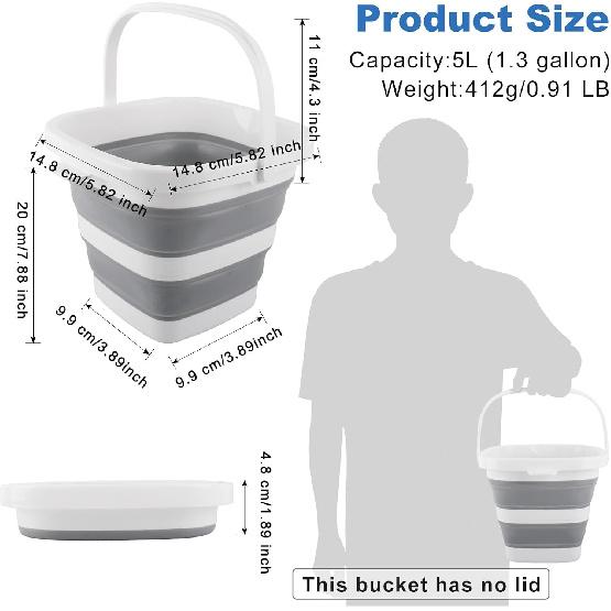 Car Wash Bucket 5L, Collapsible Bucket For Cleaning Supplies, Folding Mop Buckets Water Storage Containers For Camping Gardening Finishing Beach