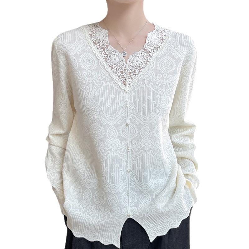 2025 French V-Neck Lace Camisole: Women's Long-Sleeve Top for Autumn/Winter