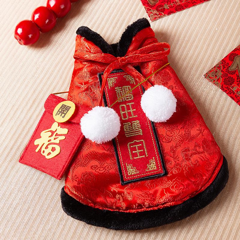 Ubranka dla szczeniaka na Chiński Nowy Rok jesienno-zimowe ciepłe ubranko dla psa średniego i małego kota, pozdrowienia noworoczne dla zwierzaka, noworoczny strój Tang