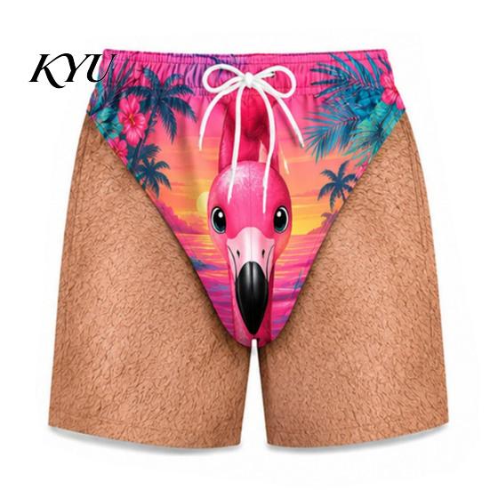 Breathable Lightweight Summer Shorts Men Hairy Butt Shorts, Funny Booty Print Beach Realistic Comfortable Elastic Waist Swim 3D Briefs Patriotic