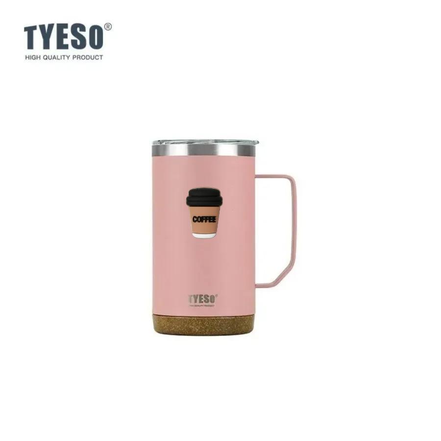 Tyeso 710ml Thermoses Wood Grain Base Desktop Office Large Capacity Covered Drinking Cup Stylish Functional for Home Work with Coffee Sticker