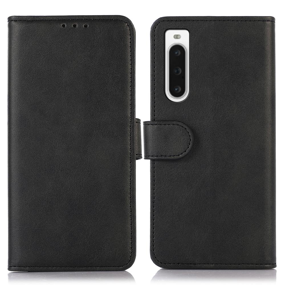 

For Sony Xperia 10 V Cowhide Texture Mobile Phone Cover Leather Stand Wallet Cell Phone Case Black