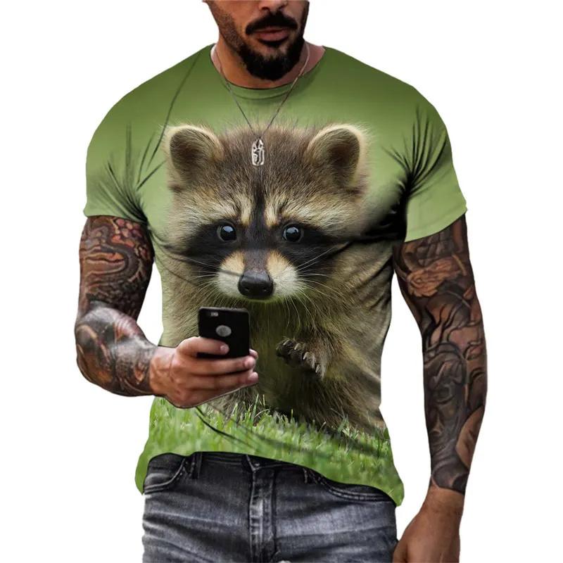 3D Printed Funny Raccoon T Shirt For Men Cute Animal Pattern T-Shirts Summer Fashion Casual Round Neck Tees Loose Short Sleeves