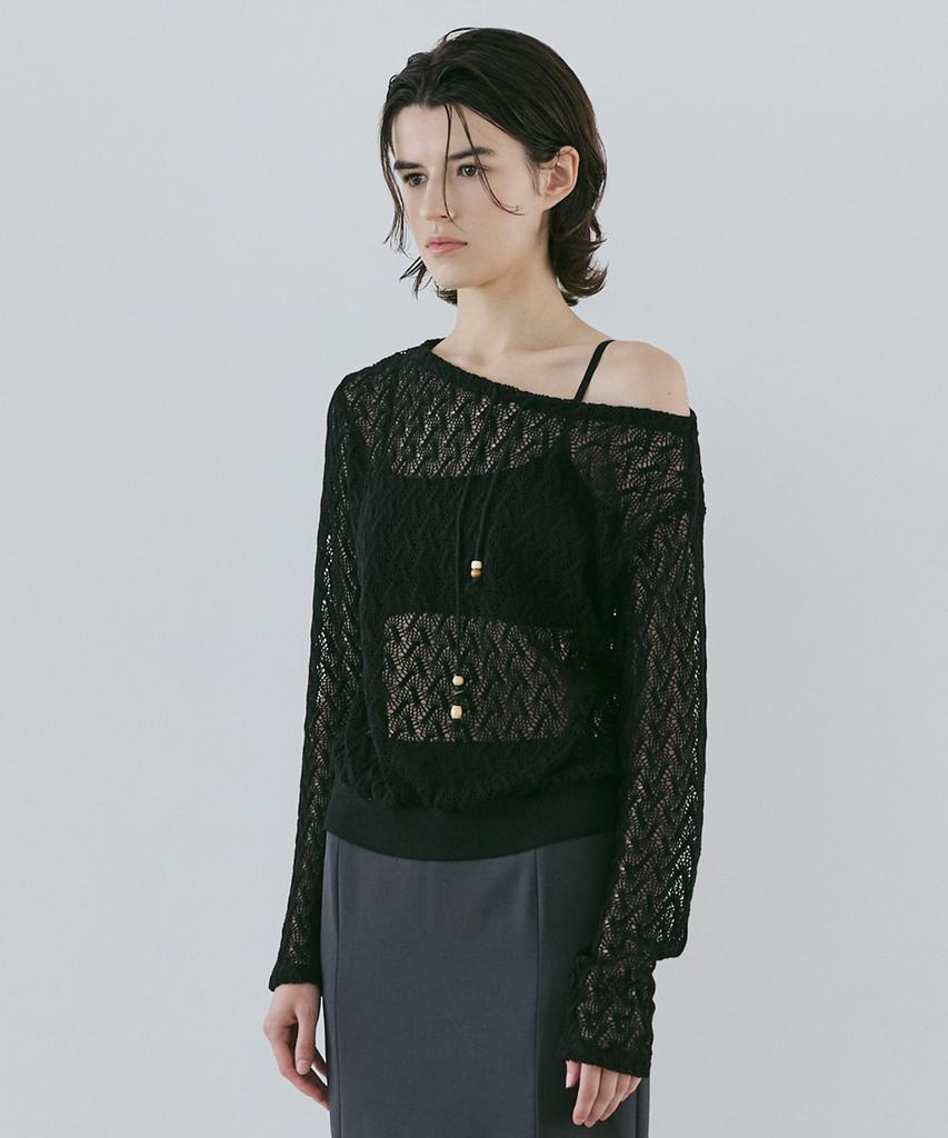 Baillie Crochet Off-Shoulder Knit (Black)