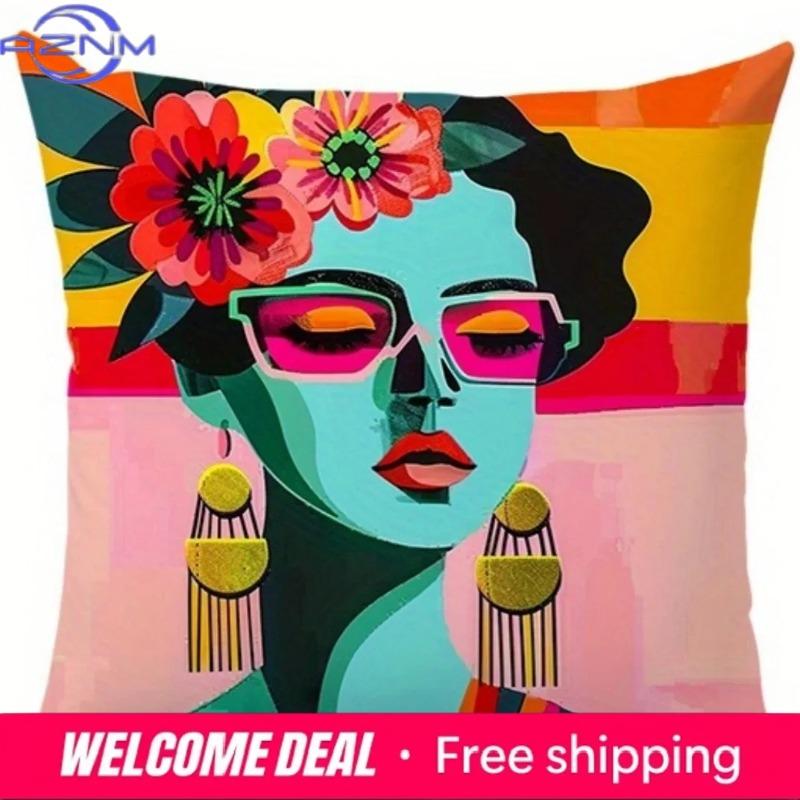 Decorazioni per la Casa Colorate Viso di Donna Modello Artistico Federe per Cuscini Copricuscino Modello Adatto per Divano Camera da Letto Auto