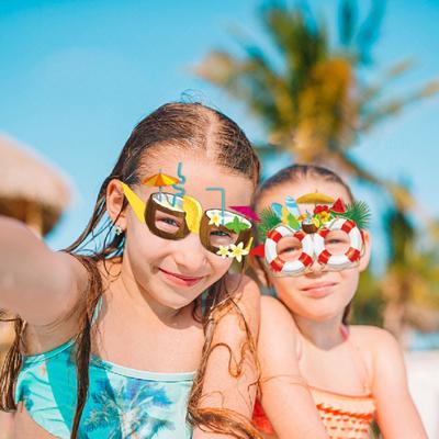 8Pcs Tropical Themed Party Glasses Fun Hawaiian Paper Glasses Flamingos Palm Leaves Pineapples Design Kids Summer Parties Beach Decoration