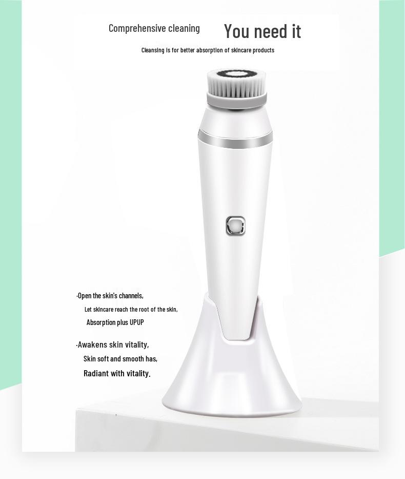 Waterproof Silicone Electric Facial Cleanser - Pore & Makeup Remover with Soft Bristle Brush