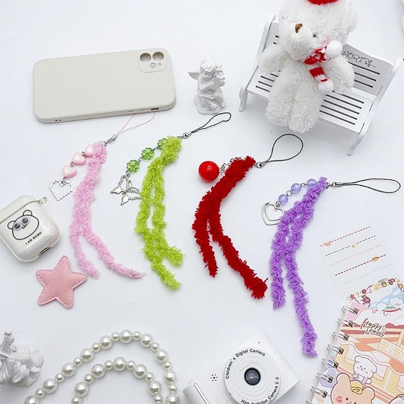 Sweet Heart Butterfly Bead Phone Charm Straps Car Key Hangings Pendants Fashion Bag Decoration Lanyard Purse Accessories