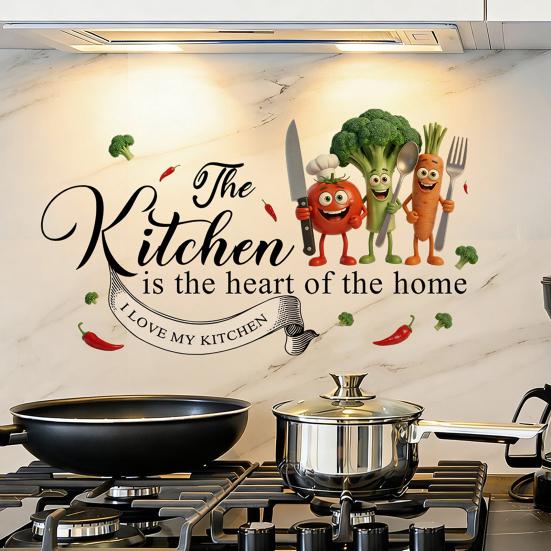 Cartoon Kitchen Food Wall Stickers DIY Vegetables Fruits Quotes Wall Decals Peel And Stick Refrigerator Door Stickers for Dining Room
