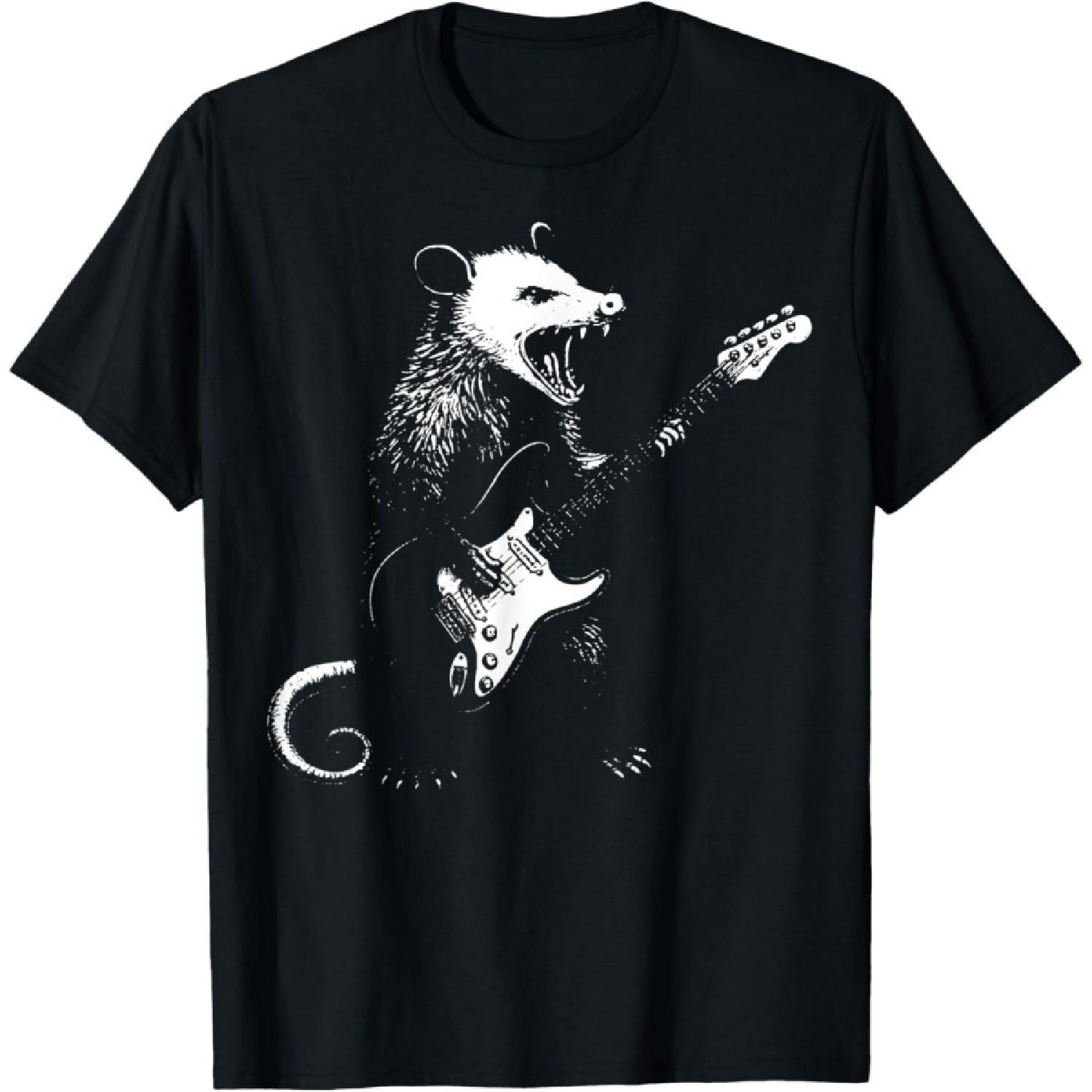 Evports Funny Possum Playing Guitar Gift for Men Women T-Shirt S