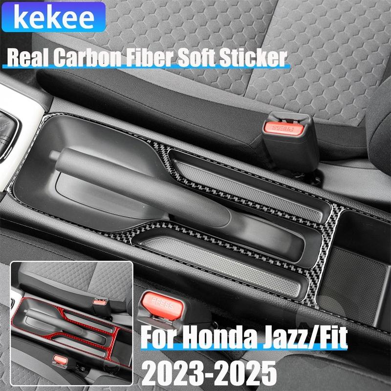 Real Carbon Fiber Car Accessories Handbrake Frame Decorative Trim Cover Soft Sticker For Honda Fit /Jazz GR9 2024 2025