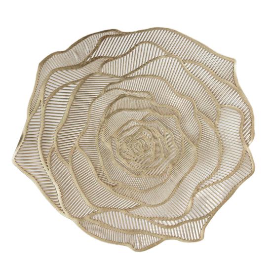 PVC Placemat Heat-Resistant Reusable Table Mat Hollow Rose Shape Insulation Pad for Dining Table Decoration