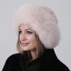 Russian Winter Fur Hat Warm Fluffy Women Round Hat Fluffy Real Fox Rabbit Fur Bucket Hat