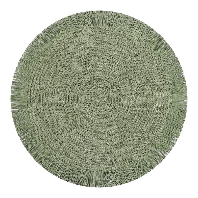 38cm Round Braided Placemat Fringe Paper Table Mat Hand Woven Non-slip Insulation Place Mat Tea Cup Pad Dining Table Decoration