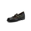Krazing Pot Cow Skin Spring Summer Size 40 Loafers Thick Med Heels Metal Buckle Women Round Toe Leisure Pumps