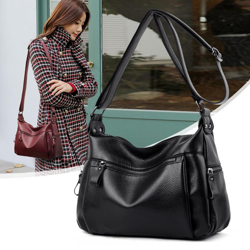Women's Bag Handbag Fashionable Middle-aged Mother Bag Shoulder Bag Solid Color Ladies Handbag Messenger Bag