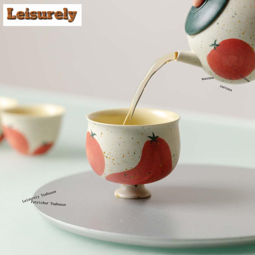 HOYIHM 111ml Hand-painted Persimmon Teacup Boutique Tea Bowl Tea Pair Tea-tasting Personal Cup Chazhan Master Cups Tableware