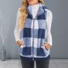 Women Fall Winter Vest Coat Sleeveless Stand Collar Thick Plush Neck Protection Zipper Closure Cardigan Color Matching Plaid Pockets Lady Waistcoat