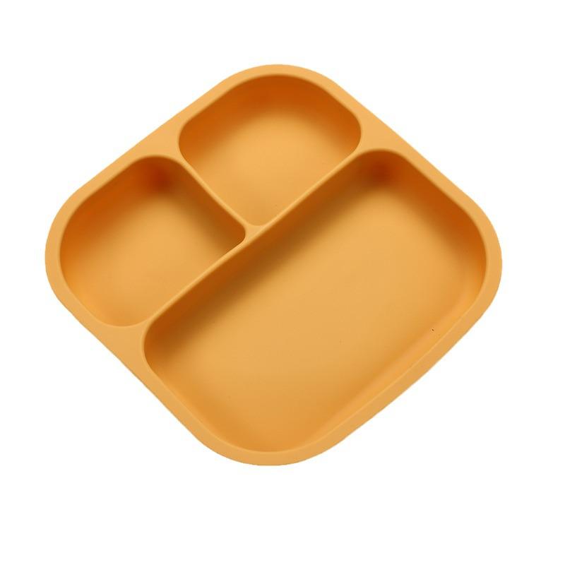 Punktuell lebensmittelechte Baby-Silikonplatte - Fallfest, Dreifach unterteilt mit Saugfuß.