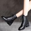 Short Boots for Women 2025  New Fashion British Style Soft Leather Mid Heel Thick Heel Versatile Women's Short Boots