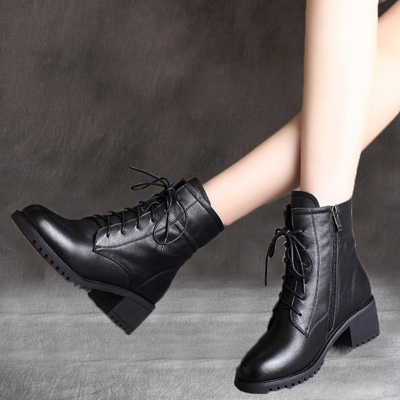 Short Boots for Women 2025  New Fashion British Style Soft Leather Mid Heel Thick Heel Versatile Women's Short Boots