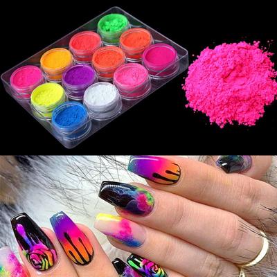 Ensemble de pigments de poudre à ongles néon, paillettes fluorescentes, maquillage scintillant, poussière chromée brillante, décoration