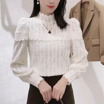 Camicia di Pizzo alla Moda e Femminile, Maglia Base Slim e Giovanile Autunno e Inverno per Donna