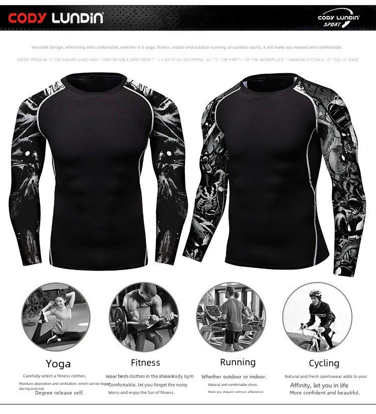 Tricou Sport cu Mânecă Lungă cu Compresie pentru Bărbați: Absorbție transpirație, Elastic, pentru Alergare și Ciclism.