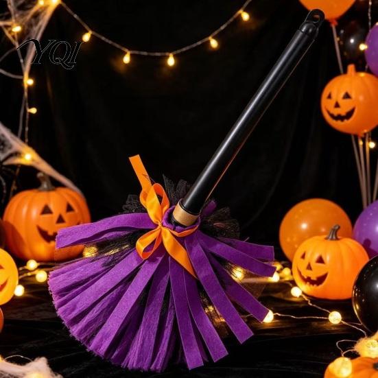 Adjustable Length Witch Broom Animated Halloween Broomstick, Sound Activated Telescope Cosplay Lightweight Festival Prop, Party Costume Accessories
