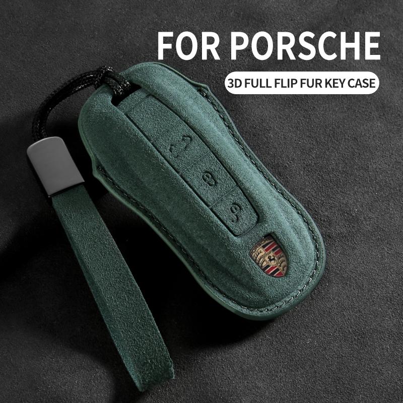 Wildleder Auto Schlüsselhülle Abdeckung für Porsche 718 911 Panamera Cayenne Macan Boxster Cayman Auto Schlüssel Schutzhülle Zubehör