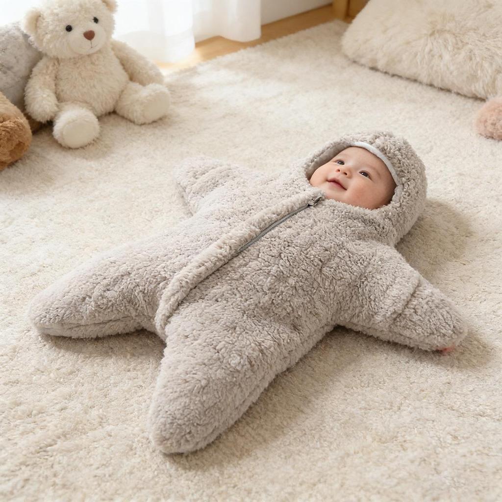 Thick Fleece Starfish Swaddle for Newborns - Anti-Startle Outdoor Sleeping Bag
