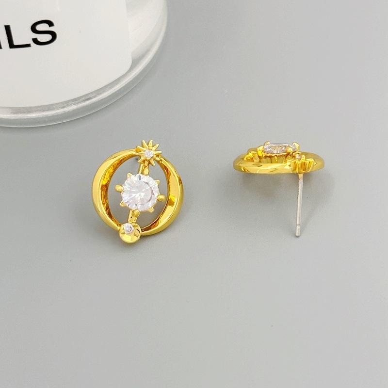 Light Luxury Design Fashion Earrings Women'S Geometry Round Sunflower Zircon Stud Earrings