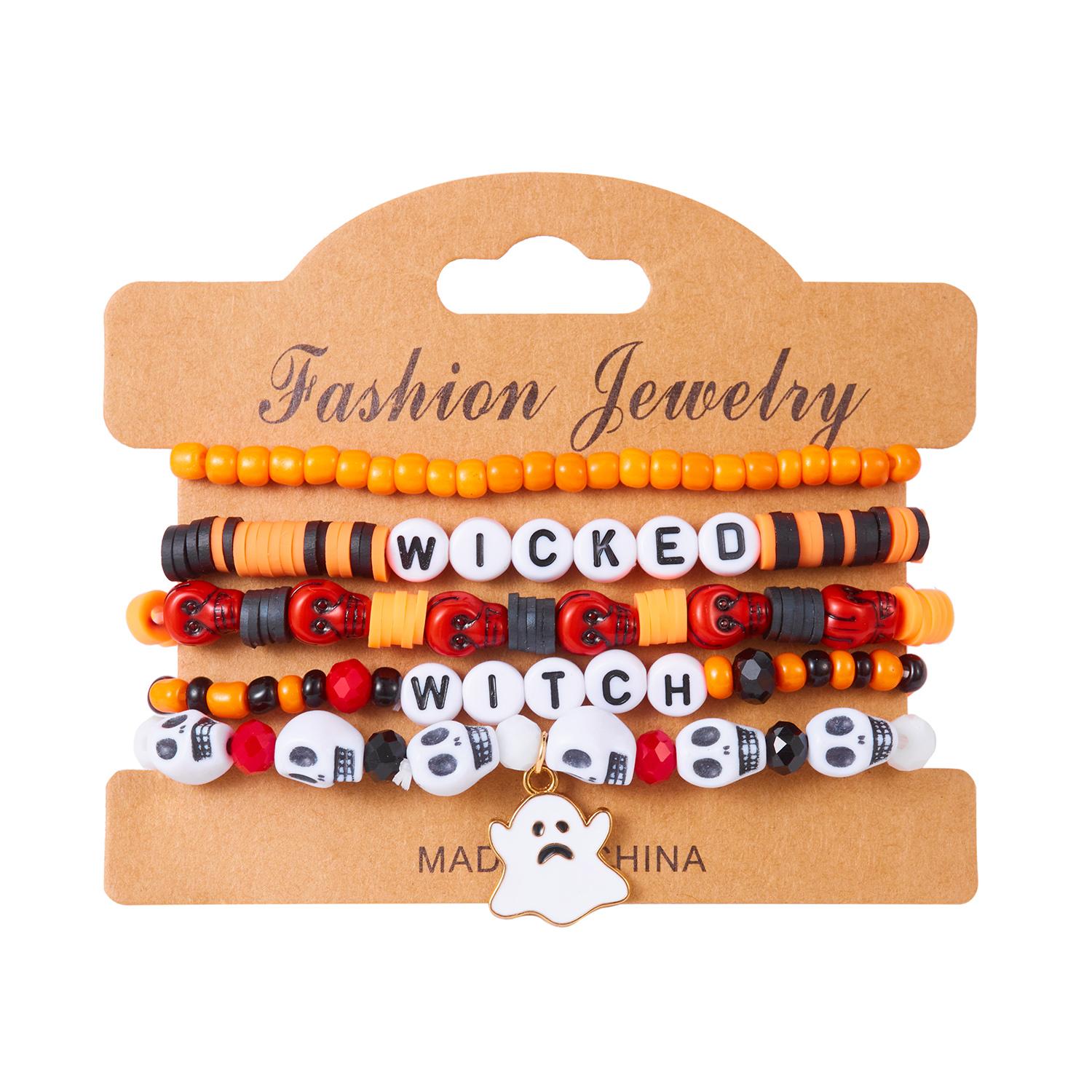 

Handmade Rice Beads Crystal Skull Bracelets for Women Cute Monster Ghost Polymer Clay Wristband Bracelet Halloween Jewelry Gift