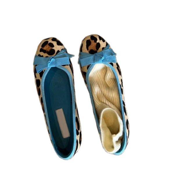 Soft Leather Version~ French Evening Breeze Bow Leopard Print Single Shoes Round Head Ballet Shoes One Pedal Shallow Mouth Flat Shoes Women
