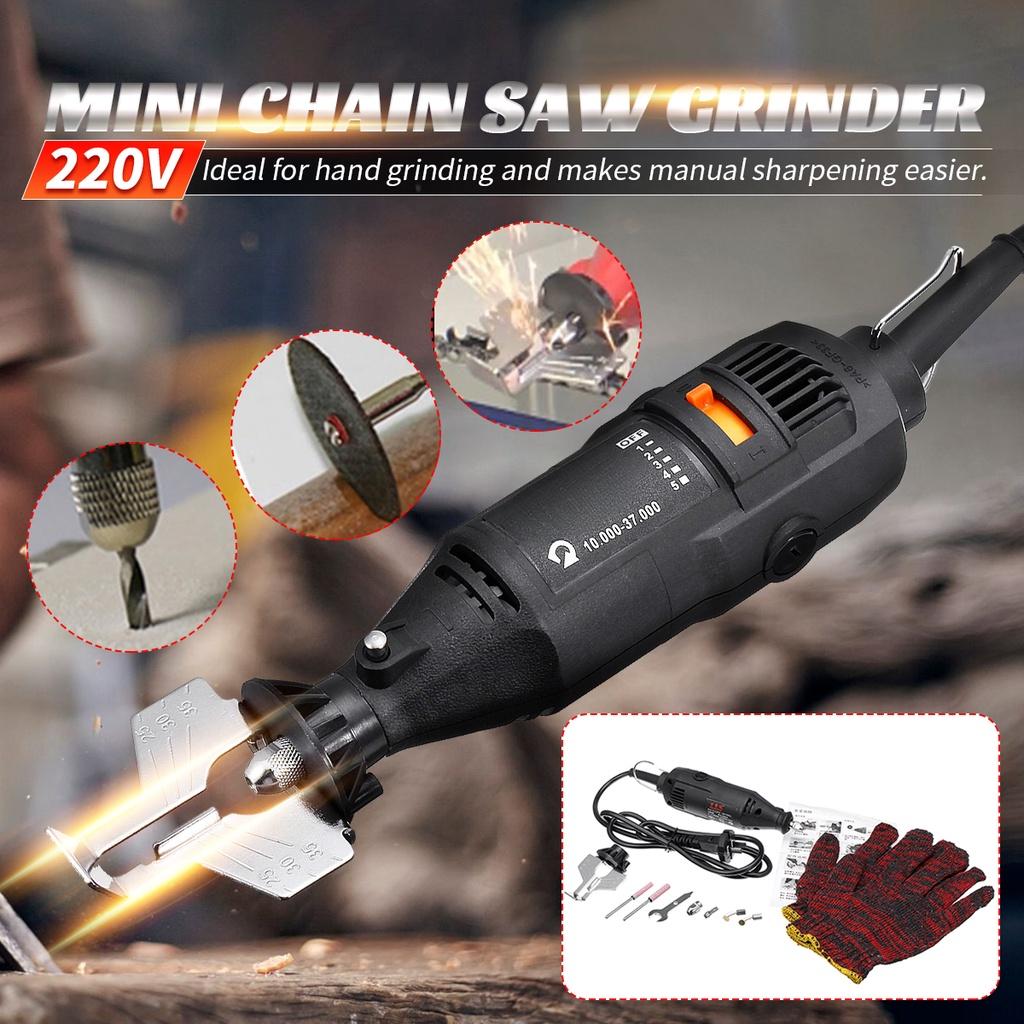 5 Speed Mini Chain Saw Sharpener Electric Grinder Machine Sharpening Kit Rotary Polishing Power Tools with Gloves 37000rpm 180W