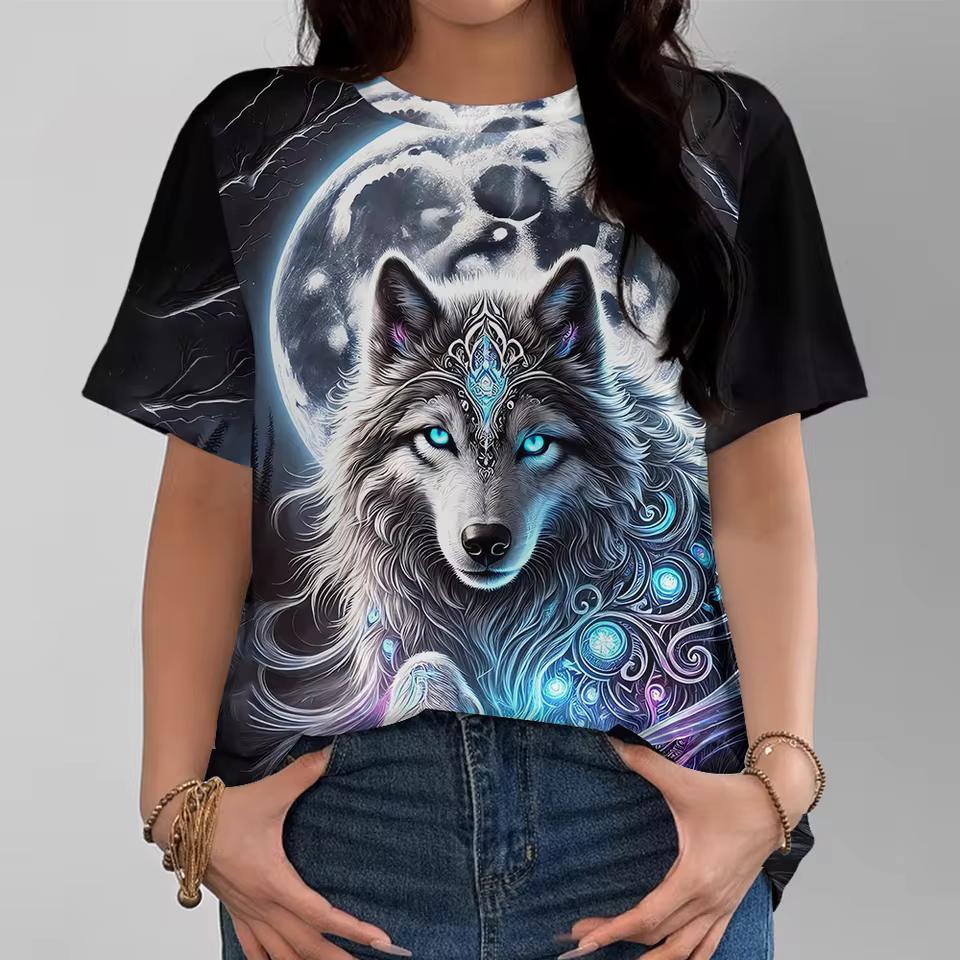 Women's Round Neck T-shirt Summer Casual Fashion Short-sleeved Top 3D Cat Print Animal Pattern Large Size Women's Clothing