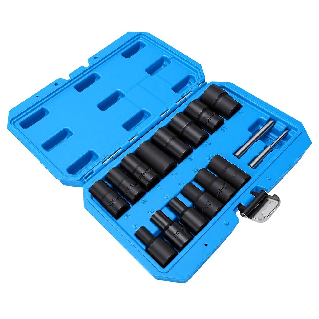 16 Pcs 1 2 Lug Nut Socket Set Non Marring 8 27mm Locking Nut Removal Tool with 2 Center Punches Chrome Vanadium Steel