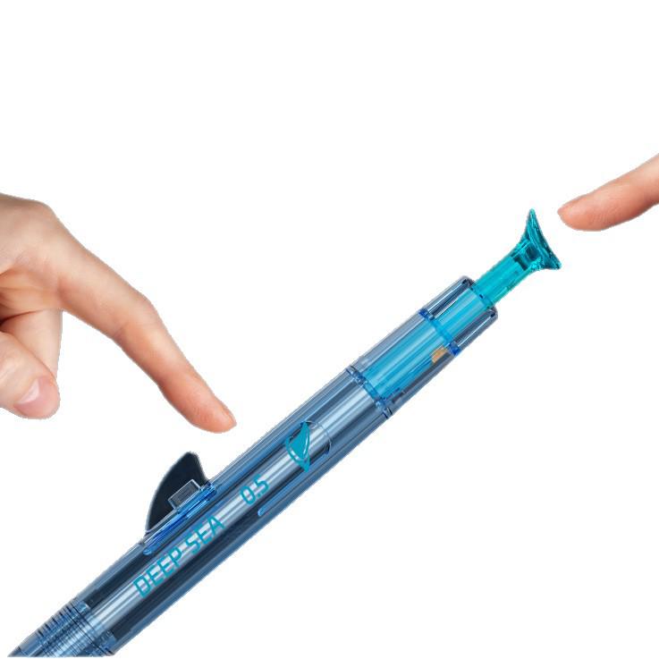 Deep Sea Cabin Megalodon Double Bead Push-Type Ballpoint Pen 0.5mm - Black Ink Student Exam Answering Pen