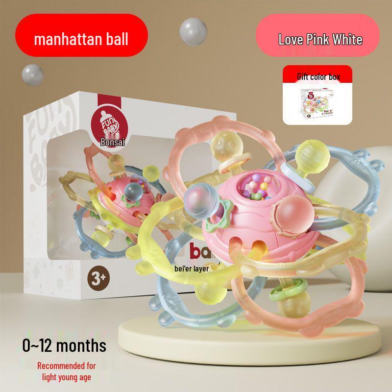 Сенсорный мячик и прорезыватель Manhattan Enlightenment из мягкой резины – Обучающая погремушка для малышей.