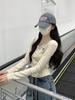 Korean Style Buttoned Round Neck Long Sleeve Slim Fit Apricot T-shirt for Women - Autumn 2025