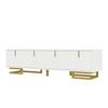 TV Cabinet, White, with 4 Textured Doors, Gold Handles and Legs, Living Room Furniture, 160 X 38 X 44 Cm