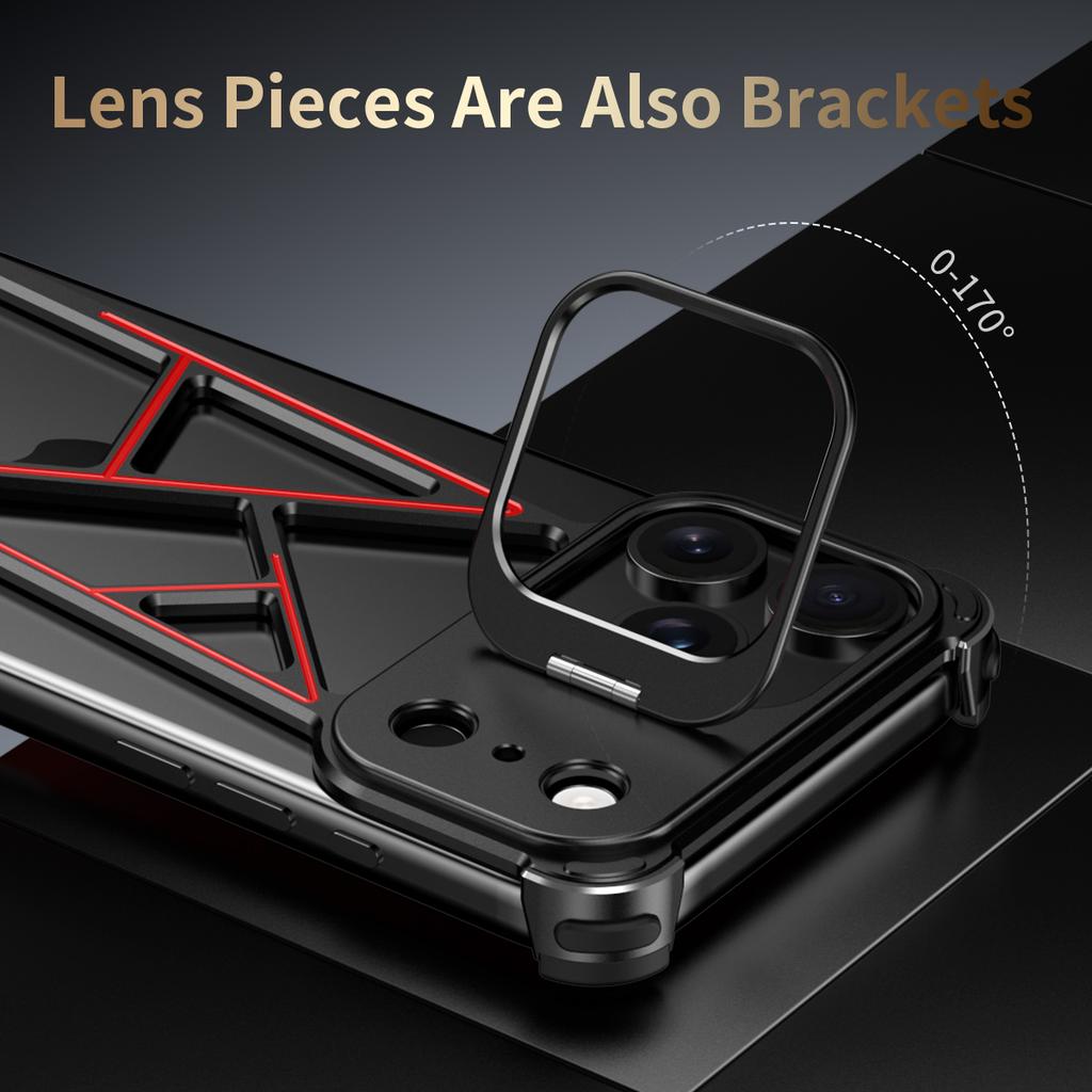 For iPhone 17 Pro Max Bumper Case Four Corner Airbag Kickstand Boardless A-Shape Metal Phone Cover