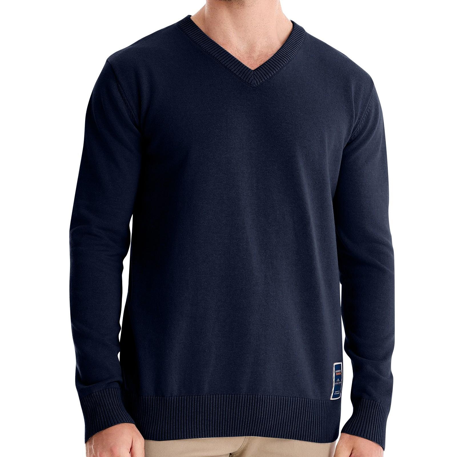 

Мужской осенний свитер с V-образным вырезом и длинными рукавами, однотонный свитер мужского свободного покроя с круглым вырезом XXL тёмно-синий