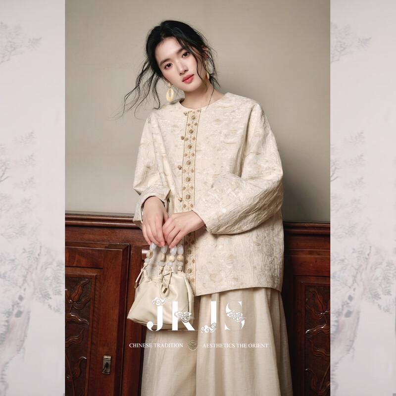 

JK&JS Women s New Chinese Style Embroidered Cotton Linen Jacket XL